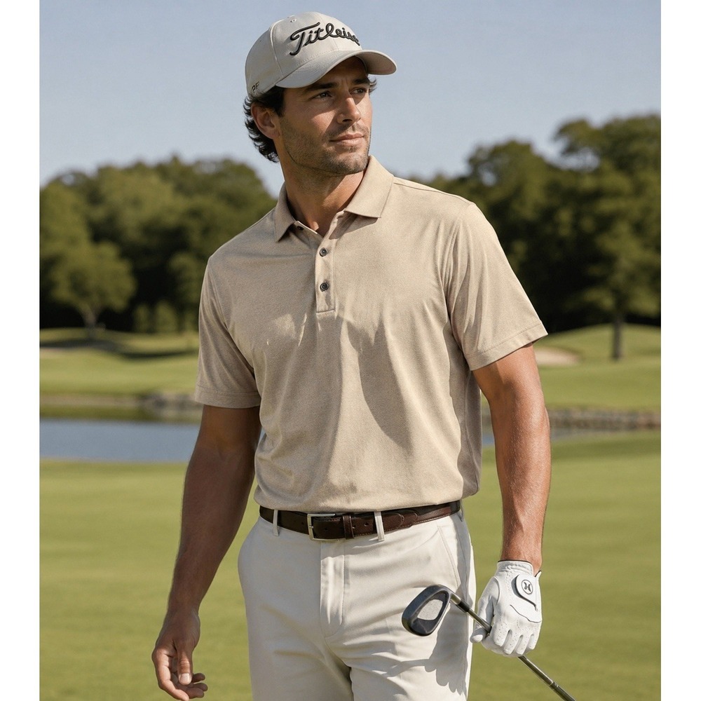 Axist Men's Polo Shirt Size Large Tan Beige Golf Shirt Athleisure Golfcore L